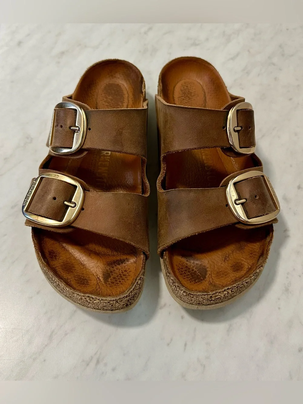 Women's Brown Double-Buckle Slide Sandals